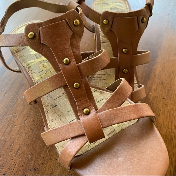 Sam Edelman Angela Leather Studded Cage Sandals 1.5” Block Heal - Picture 3 of 9